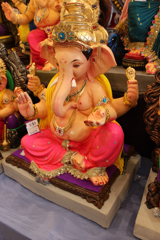 Eco-Friendly Ganesh Visarjan Idol - Jewellery Style, Yellow & Coral Pink, ~30 inch - side