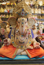 Load image into Gallery viewer, POP Ganesh Visarjan idol, Purple and Orange variant, front view 2