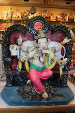 Load image into Gallery viewer, POP Ganesh Visarjan Idol Royal Throne with Cow Pink and Green 3ft - front view