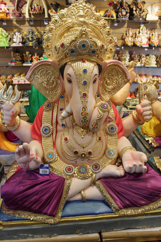 POP Ganesh Visarjan idol, Red and Magenta variant, front view