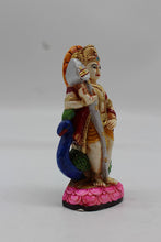 Load image into Gallery viewer, Standing Lord Murugan Idol with Peacock – Pink Lotus Base - Purple - side view