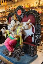 Load image into Gallery viewer, POP Ganesh Visarjan Idol Royal Throne with Cow Pink and Green 3ft - detail view