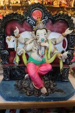 Load image into Gallery viewer, POP Ganesh Visarjan Idol Royal Throne with Cow Pink and Green 3ft - with price tag