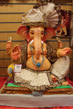 Load image into Gallery viewer, Eco-Friendly Ganesh Idol - Ivory Safa &amp; Maroon Shawl, front view