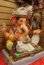 Load image into Gallery viewer, Eco-Friendly Ganesh Idol - Ivory Safa &amp; Maroon Shawl, angle view