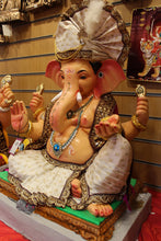 Load image into Gallery viewer, Eco-Friendly Ganesh Idol - Ivory Safa &amp; Maroon Shawl, close-up