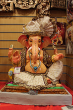 Load image into Gallery viewer, Eco-Friendly Ganesh Idol - Ivory Safa &amp; Maroon Shawl, full figure
