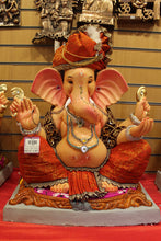 Load image into Gallery viewer, Eco-Friendly Ganesh Idol - Orange Safa &amp; Pink Cushion, front view