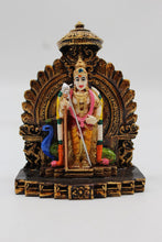 Load image into Gallery viewer, Standing Lord Murugan Idol with Peacock – Temple Arch Base - Orange - front view