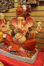 Load image into Gallery viewer, Eco-Friendly Ganesh Idol - Orange Safa &amp; Pink Cushion, angle view