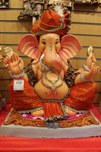 Load image into Gallery viewer, Eco-Friendly Ganesh Idol - Orange Safa &amp; Pink Cushion, full figure