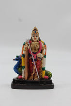 Load image into Gallery viewer, Standing Lord Murugan Idol with Peacock – Golden Pillar Base - Red - front view