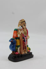 Load image into Gallery viewer, Standing Lord Murugan Idol with Peacock – Golden Pillar Base - Red - side view