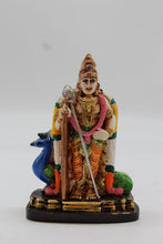 Load image into Gallery viewer, Standing Lord Murugan Idol with Peacock – Golden Pillar Base - Orange - front view