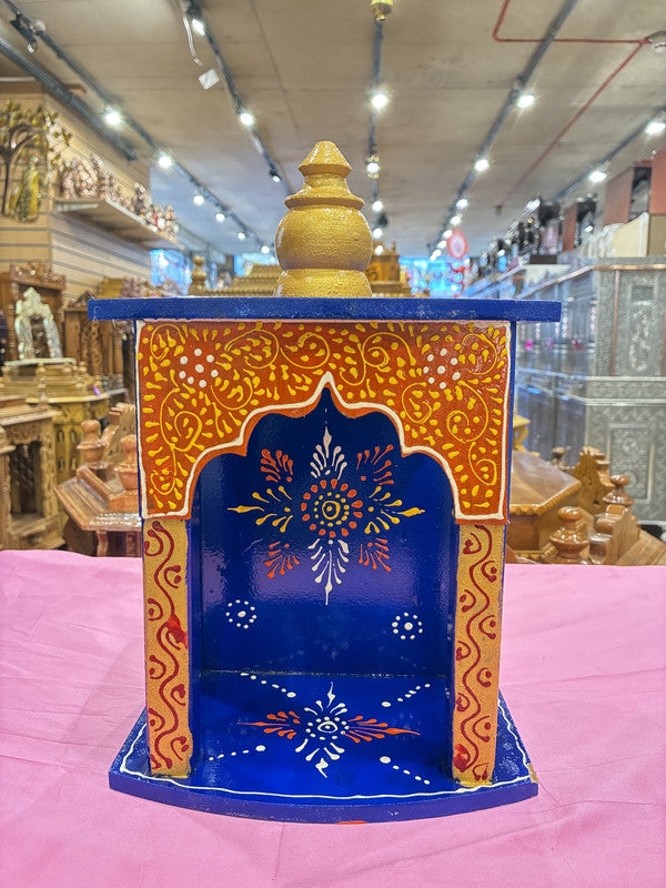 Royal Blue Wooden Mandir – Floral, 43cm (A102)