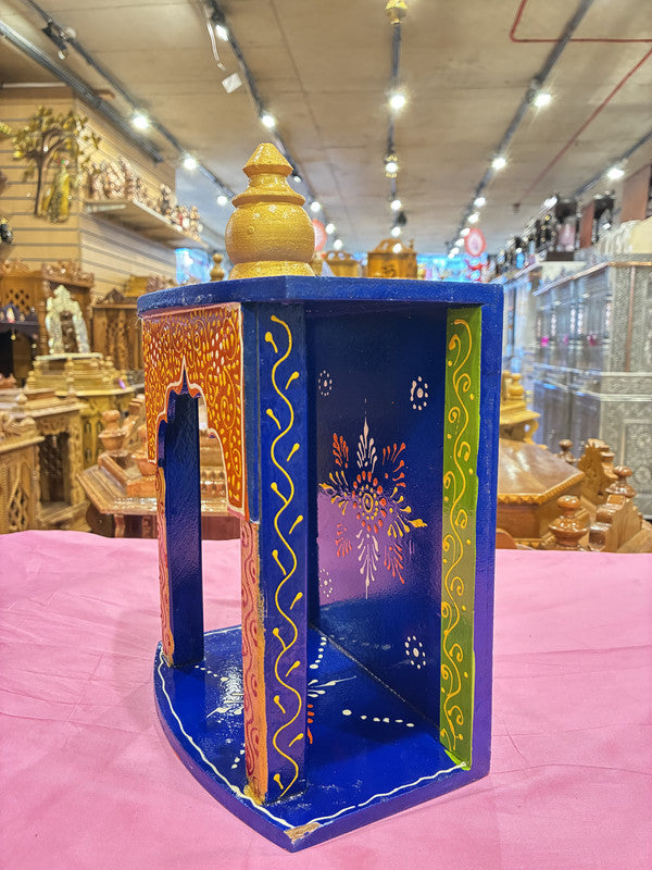 Royal Blue Wooden Mandir – Floral, 43cm (A102)