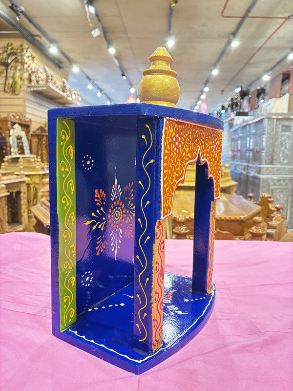 Royal Blue Wooden Mandir – Floral, 43cm (A102)