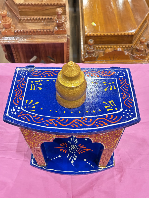Royal Blue Wooden Mandir – Floral, 43cm (A102)