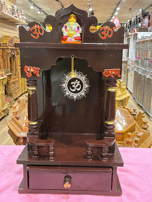 Brown Wooden Mandir – Hand-Carved Detail, 54cm (A113)