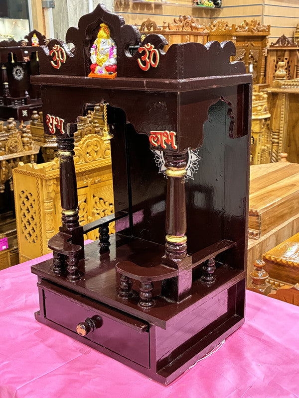 Brown Wooden Mandir – Hand-Carved Detail, 54cm (A113)