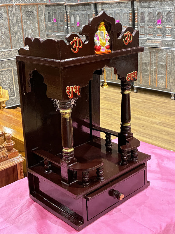 Brown Wooden Mandir – Hand-Carved Detail, 54cm (A113)