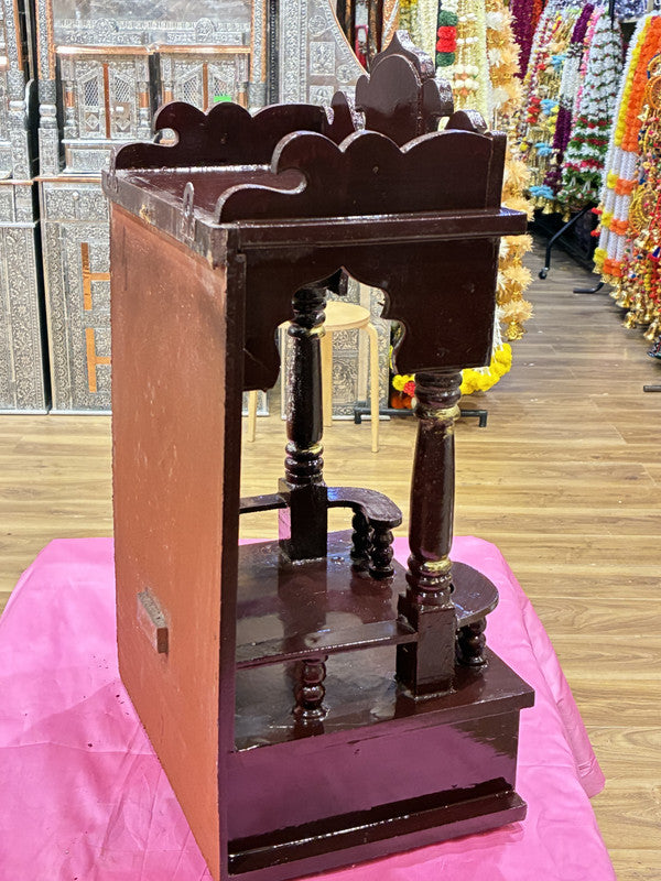 Brown Wooden Mandir – Hand-Carved Detail, 54cm (A113)