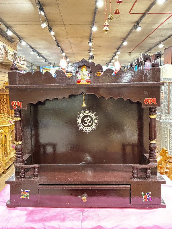 Dark Walnut Wooden Mandir – Hand-Painted, 60cm (A118)