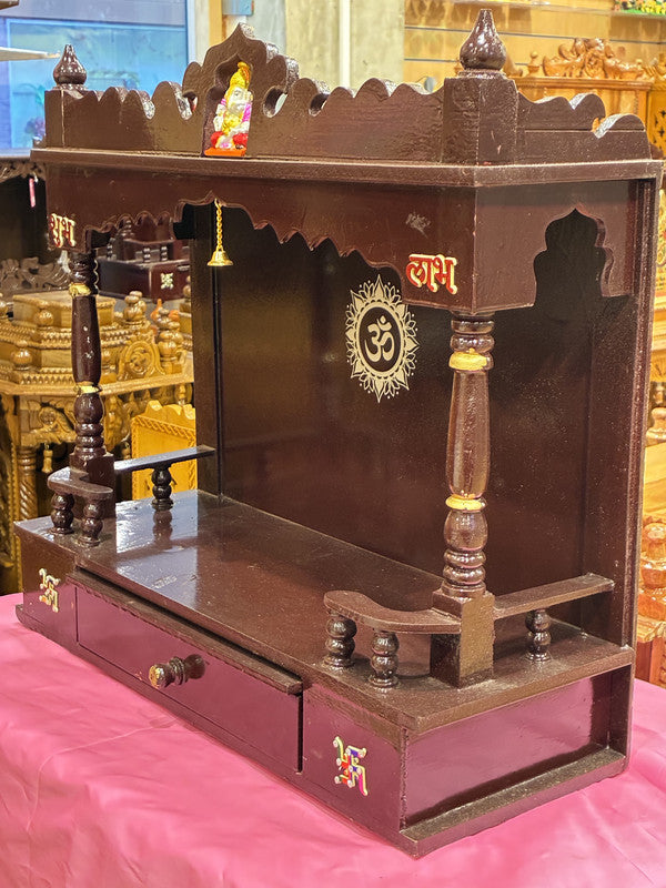 Dark Walnut Wooden Mandir – Hand-Painted, 60cm (A118)
