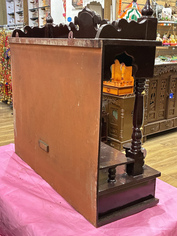 Dark Walnut Wooden Mandir – Hand-Painted, 60cm (A118)