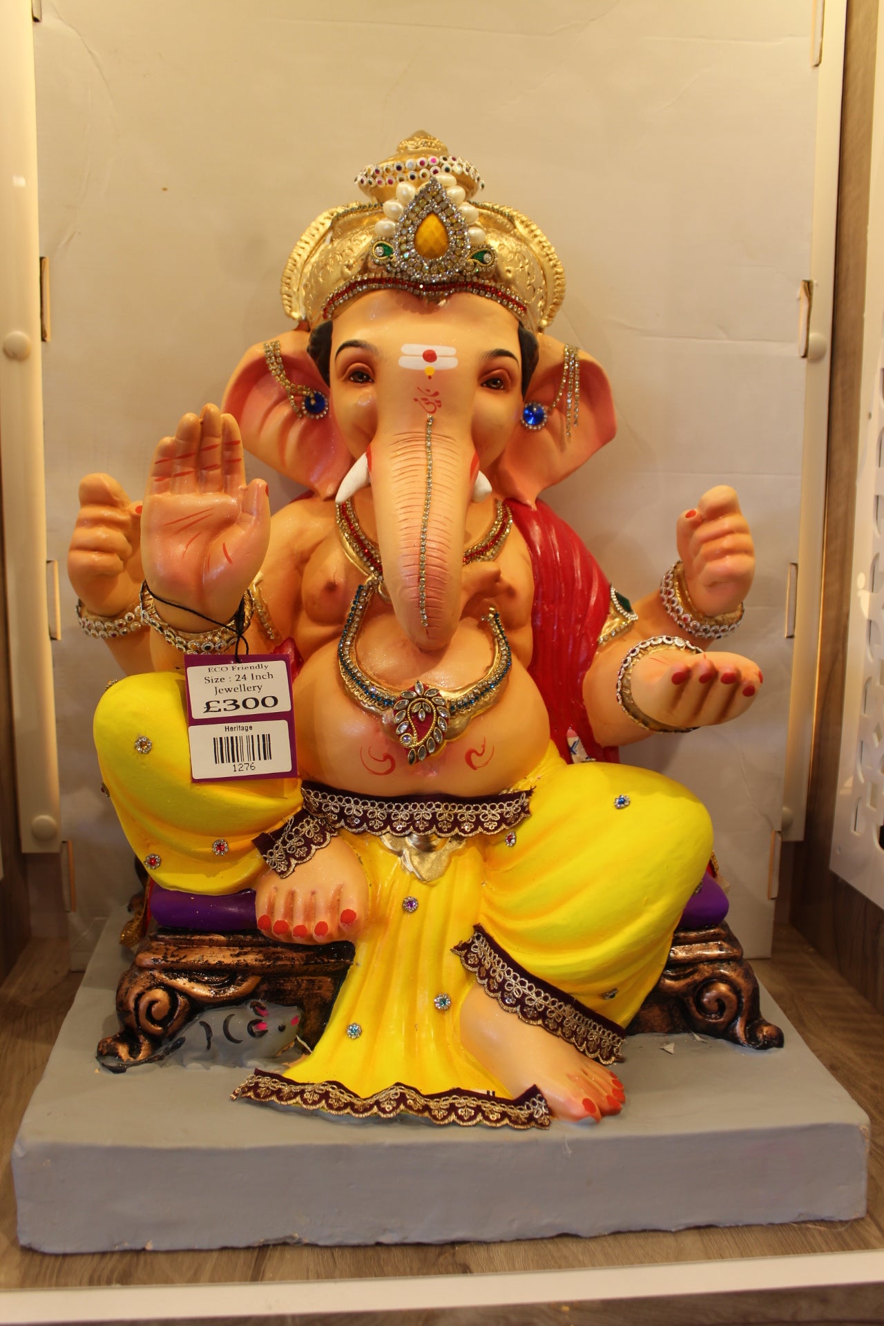 Eco-Friendly Ganesh Visarjan Idol – Jewellery Style, Yellow Dhoti & Red Drape, ~24 inch