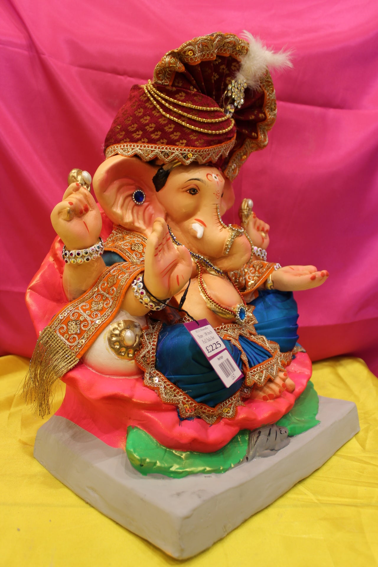 Eco-Friendly Ganesh Visarjan Idol – Full Safa Set, Royal Blue & Coral with Maroon Safa, ~18 inch