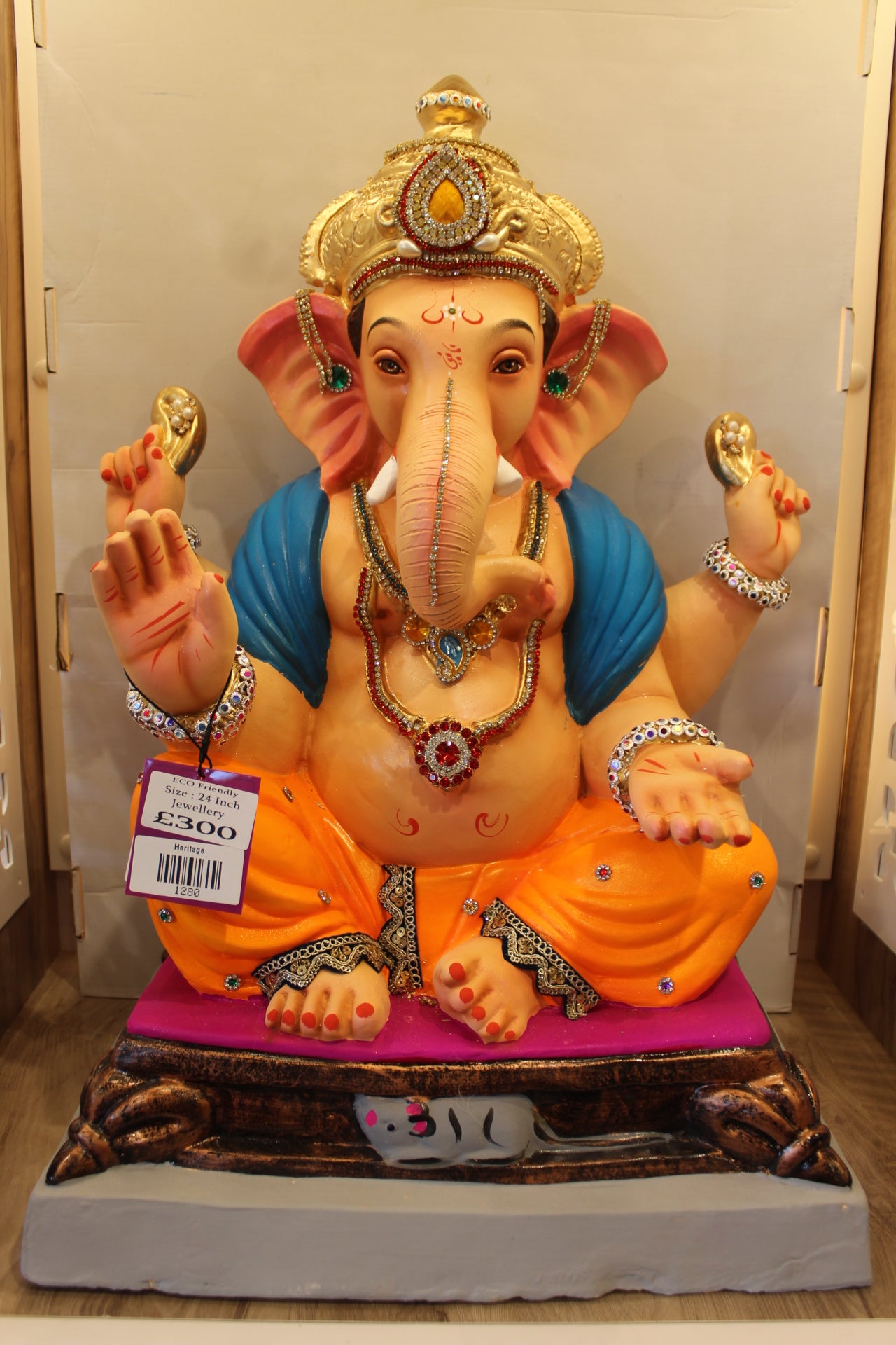 Eco-Friendly Ganesh Visarjan Idol – Saffron Dhoti & Teal Khes, ~24 inch
