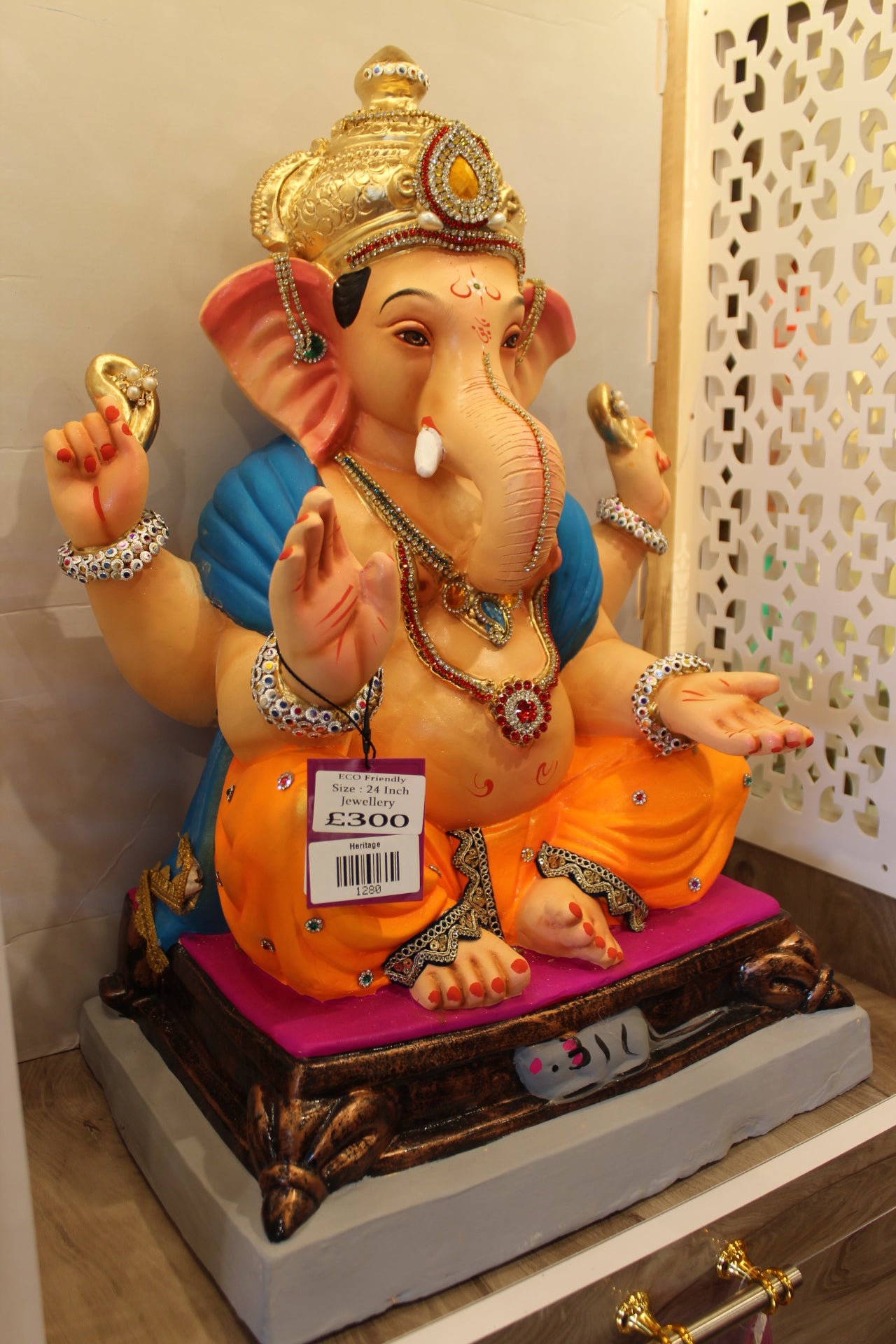Eco-Friendly Ganesh Visarjan Idol – Saffron Dhoti & Teal Khes, ~24 inch