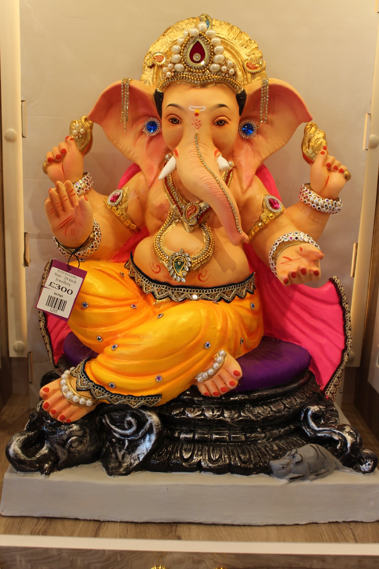 Eco-Friendly Ganesh Visarjan Idol – Saffron Pheta & Pink Khes, Elephant Throne, ~24 inch