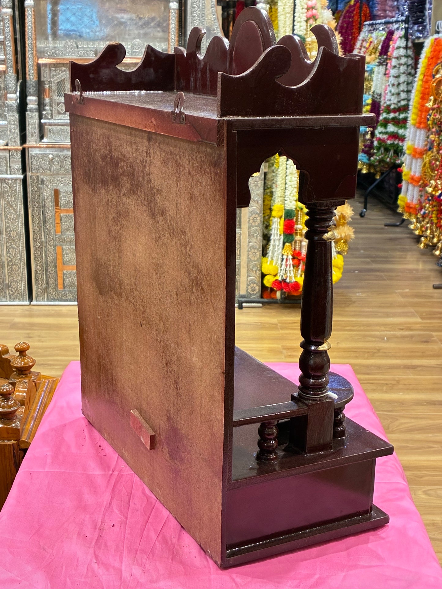 Mahogany Wooden Mandir – Gold Om Accents, 58cm (A116)