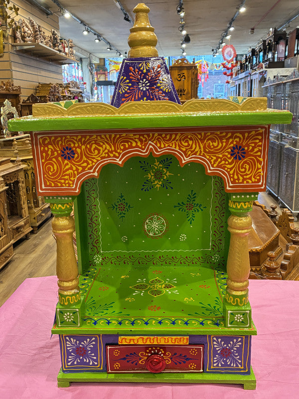 Green Wooden Mandir – Lavender & Blue, 58cm (A105)