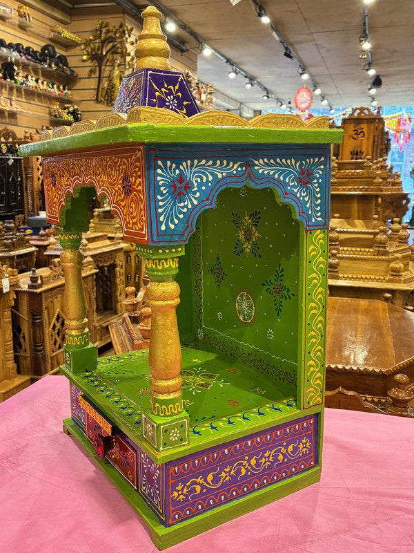 Green Wooden Mandir – Lavender & Blue, 58cm (A105)