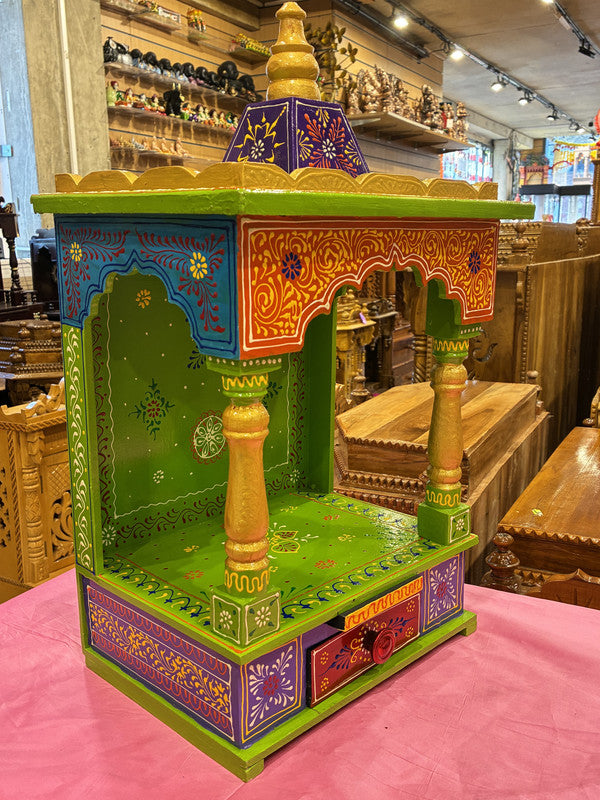 Green Wooden Mandir – Lavender & Blue, 58cm (A105)