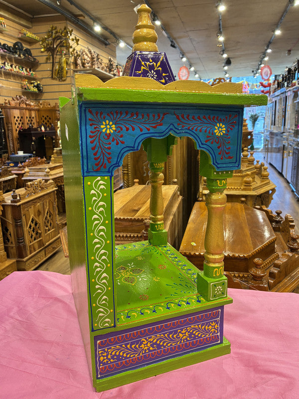 Green Wooden Mandir – Lavender & Blue, 58cm (A105)