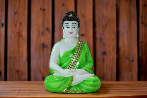 Buddha buddh buddha sitting medium Showpiece Home decore OrangeGreenGreen