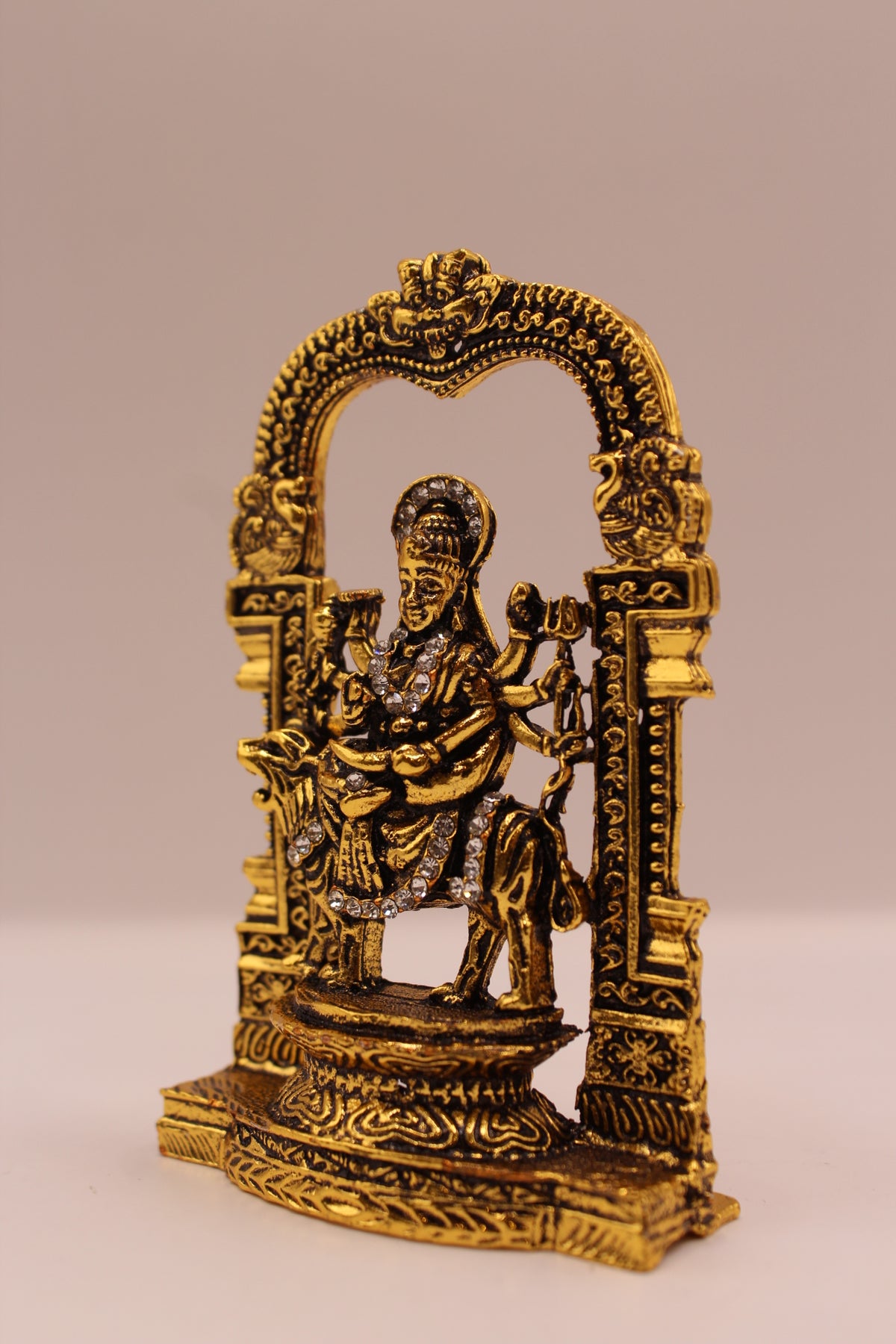 Ambe Maa Murti – Gold or Silver Finish Metal, 3.5 inch – Gold – right side view