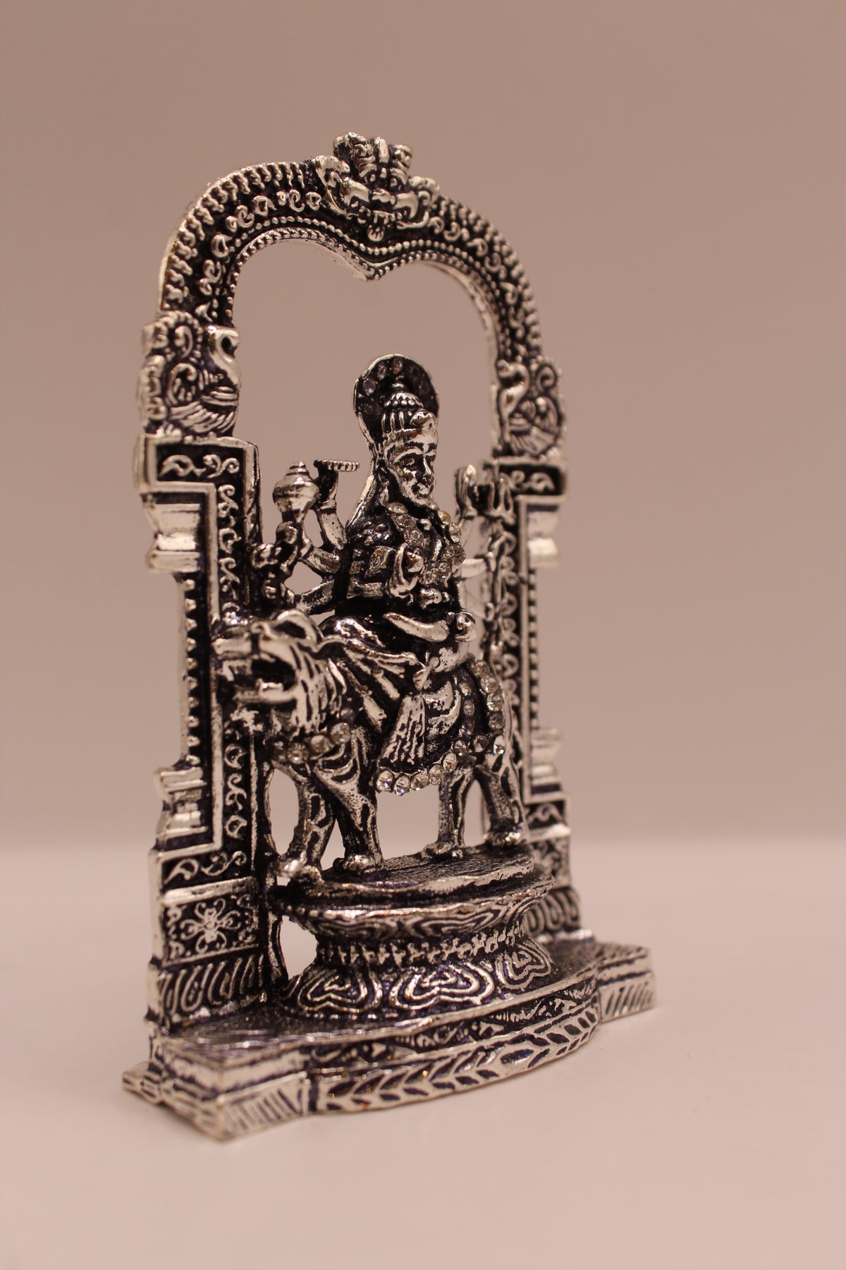 Ambe Maa Murti – Silver Finish Metal, 3.5 inch – left side view