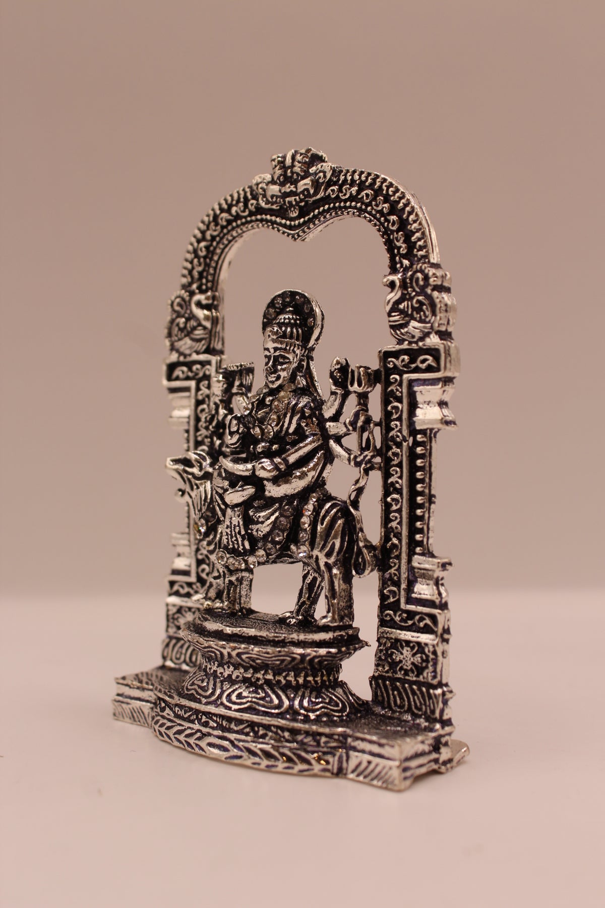 Ambe Maa Murti – Silver Finish Metal, 3.5 inch – right side view