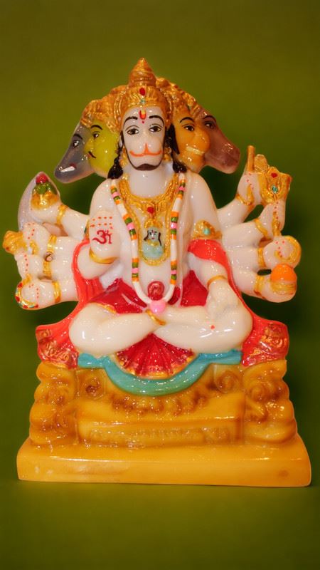 Lord Panchmukhi Hanuman Idol Bajrang Bali Murti (9cm x 5.8cm x 3.4cm) White