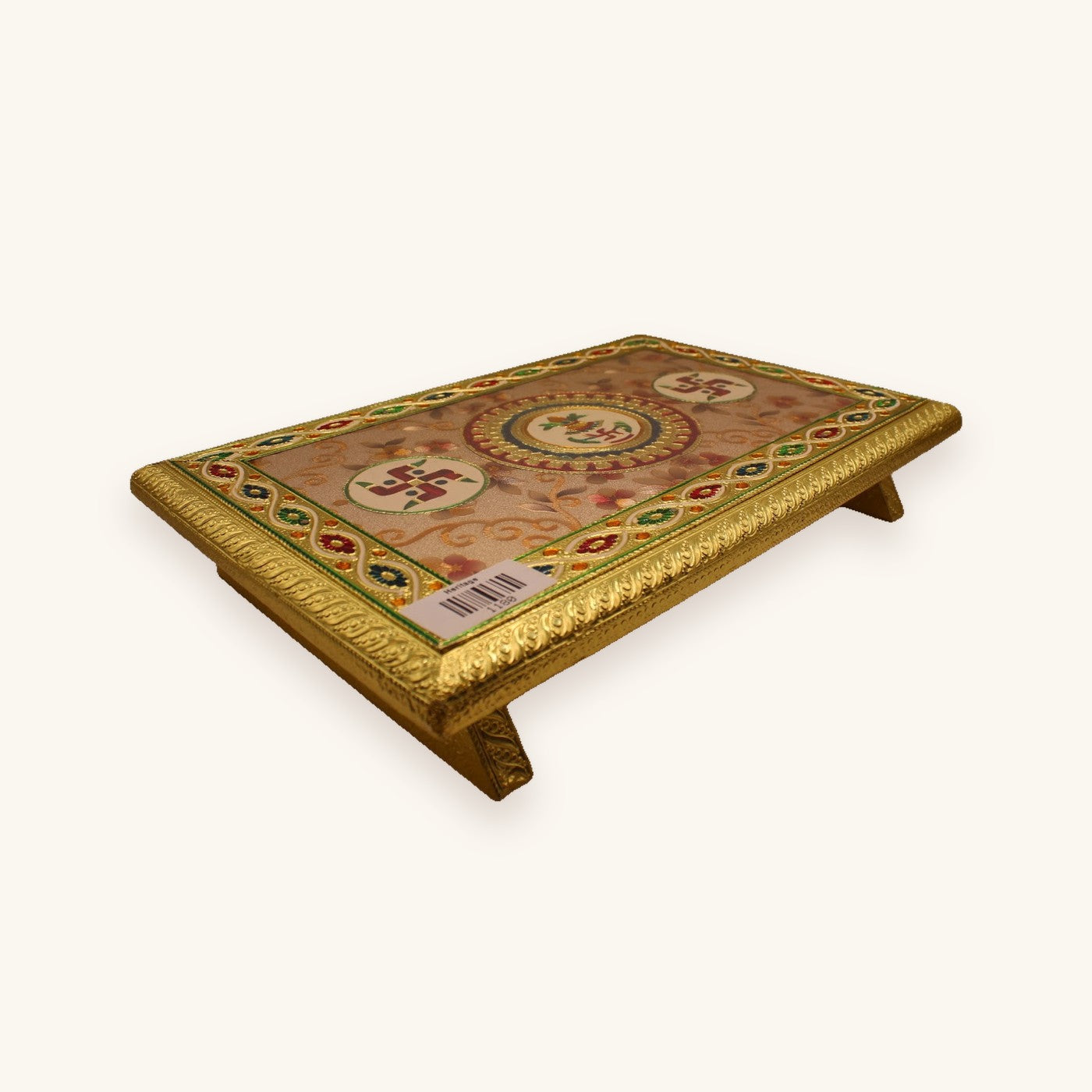 Rectangular floral meenakari chowki 12 x 15 inch, angled view