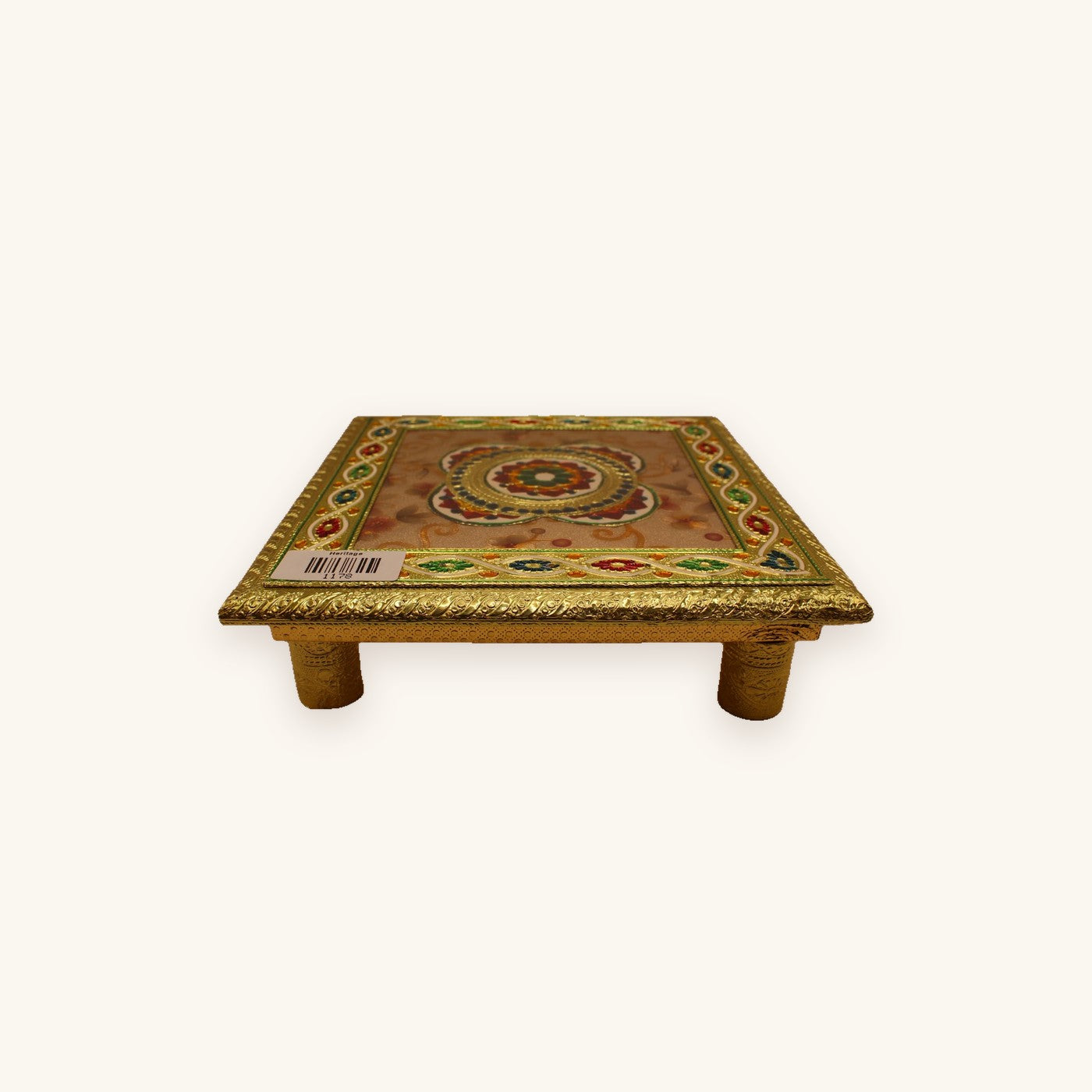 Floral meenakari chowki, 10 x 10 inch