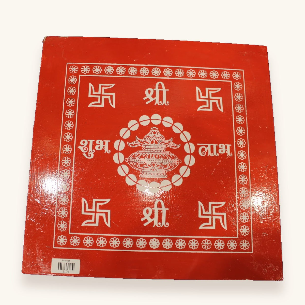 Red wooden bajot 18 x 18 inch, top-down view of the painted top
