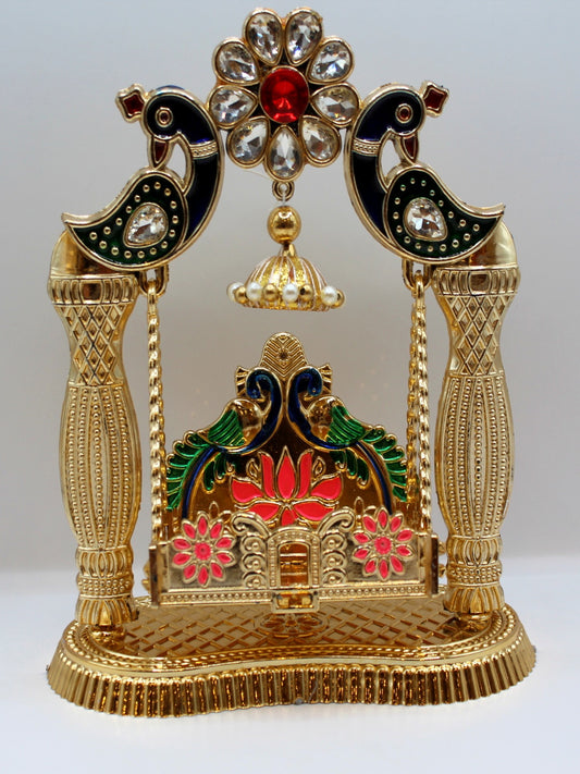 Bal Gopal Jhula 7.5 x 3.5 inch – Pillared, Gem Crest & Hanging Bell