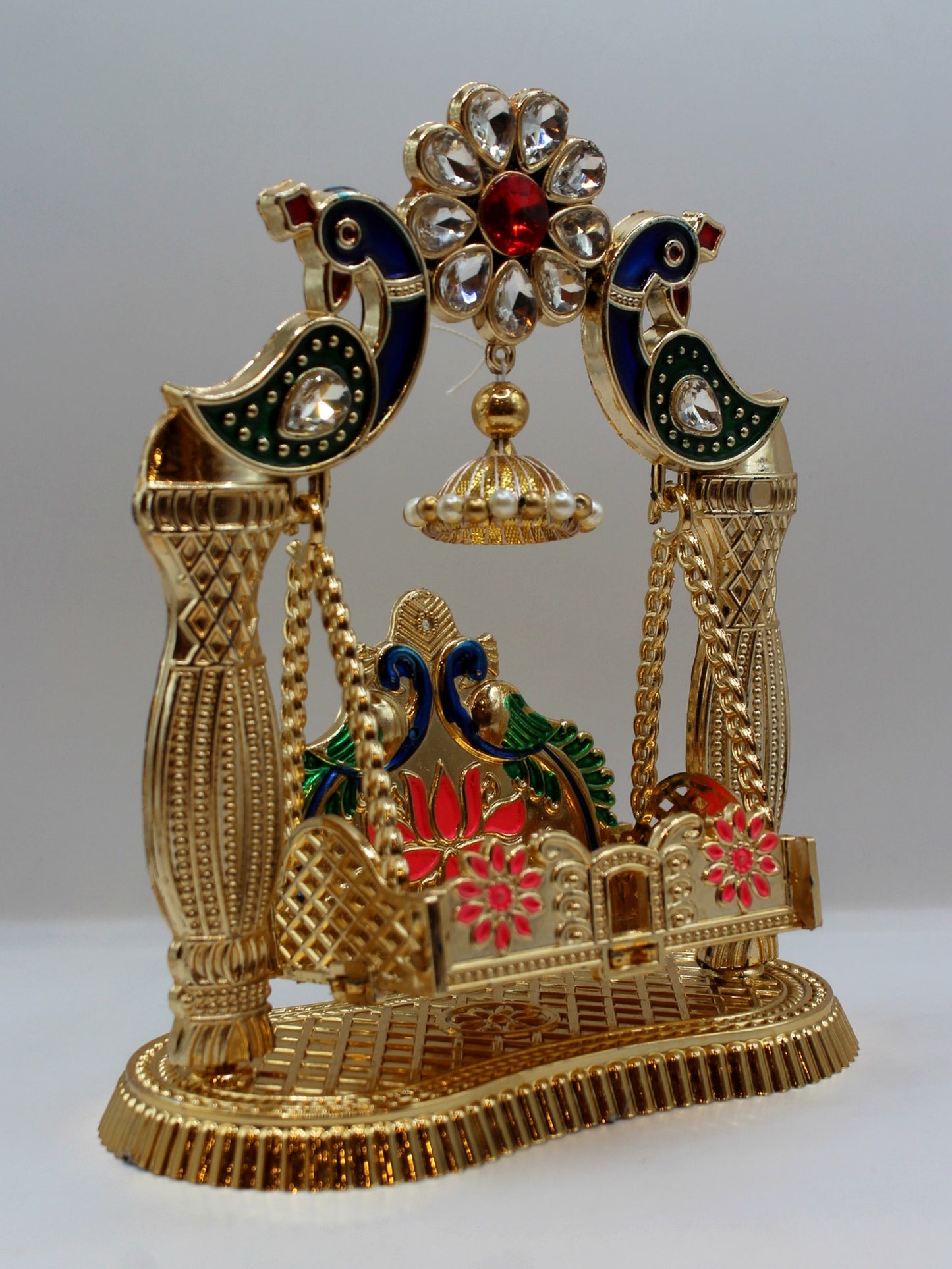 Bal Gopal Jhula 7.5 x 3.5 inch – Pillared, Gem Crest & Hanging Bell