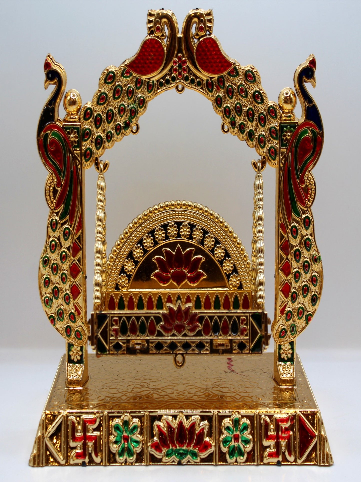 Bal Gopal Jhula 8.5 x 5.5 inch – Twin Peacocks, Painted Base